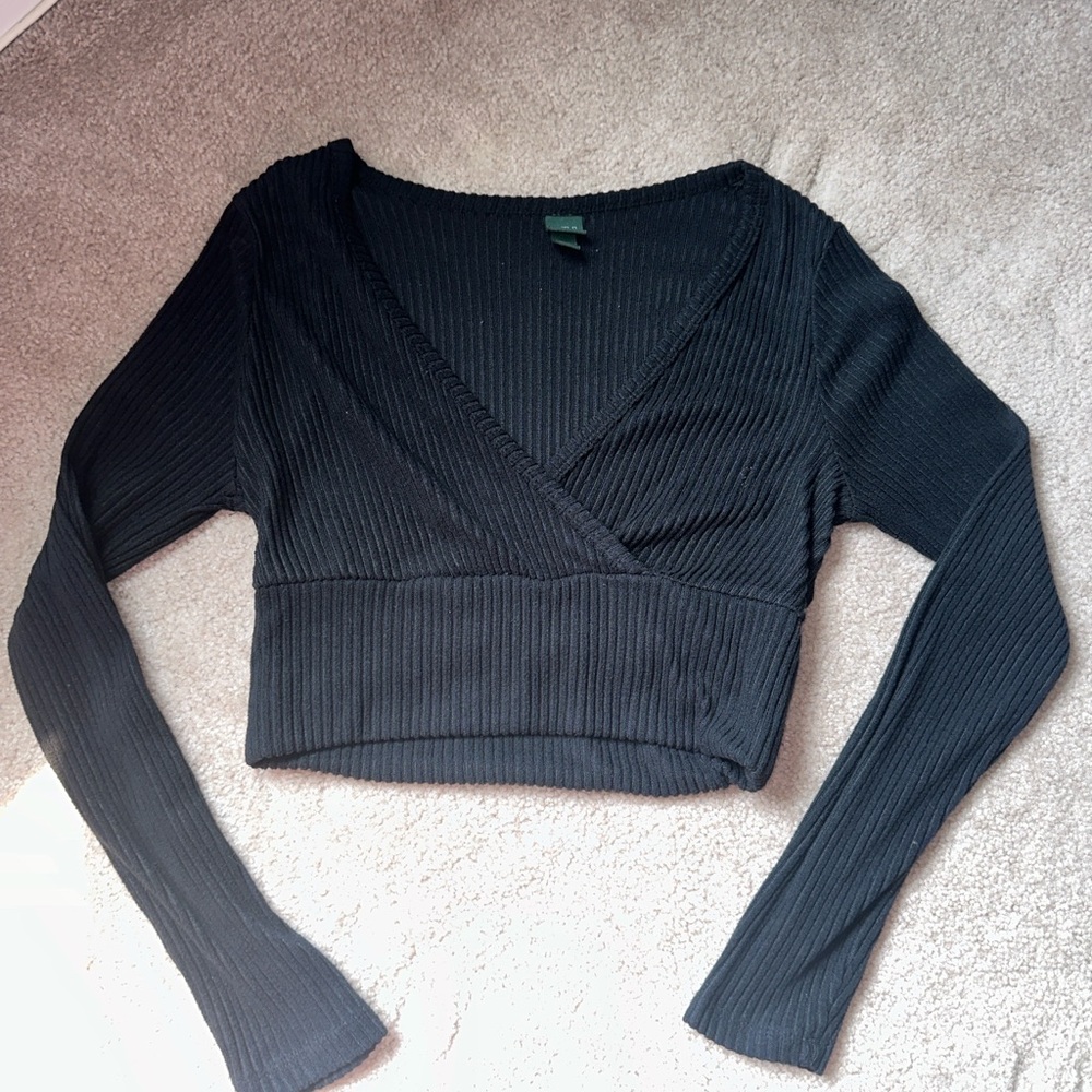 Wild Fable Black Sweater Long Sleeve Crop Top